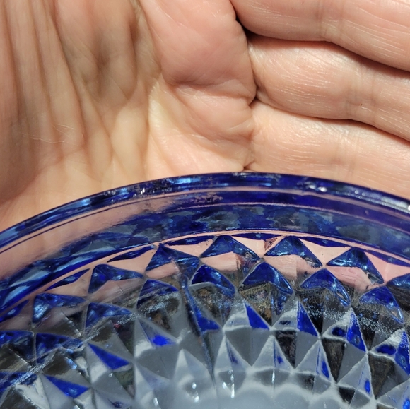Vintage Indiana Glass Co Diamond Point Tall Footed Compote Bowl Regal Blue - Picture 15 of 15